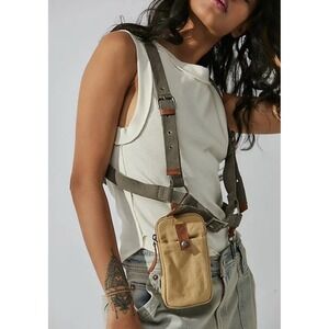 Free People Jet Pack Blues Harness Belt Bag Grey/ Tan XS/S